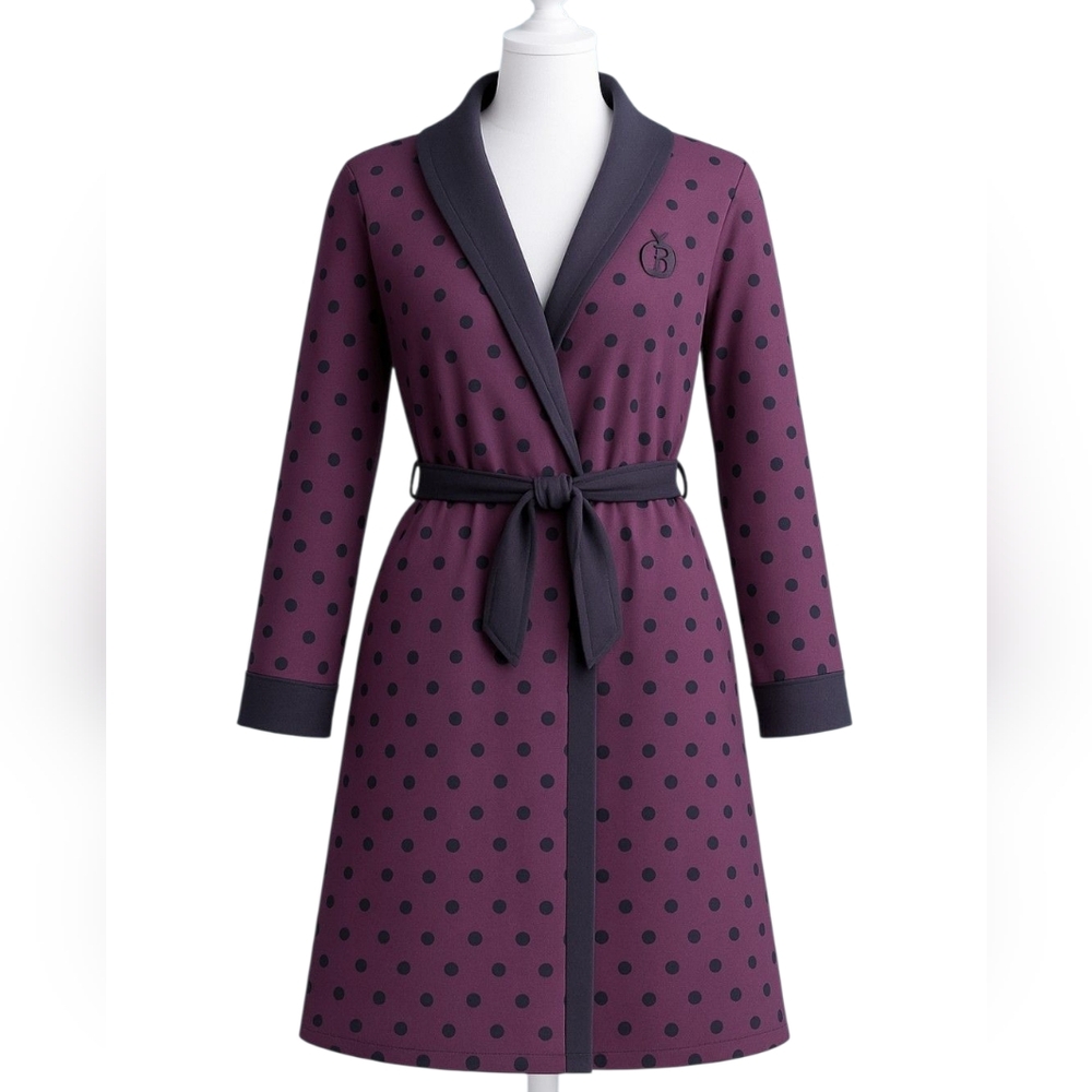 Jane & Bleeker Polka Dot Robe With Hood  - Soft Purple & Charcoal Size S